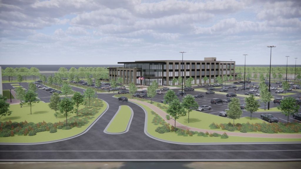 AdminBuilding Preview of car entrance to Administration Building from Old Poston Rd