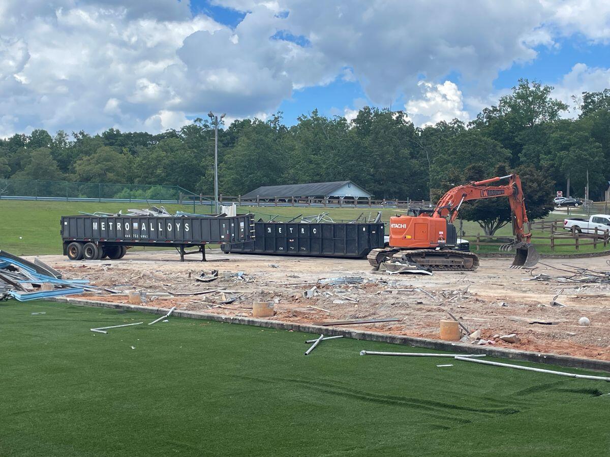 Lakeview Events Center Amphitheater Crane and dumpster on site