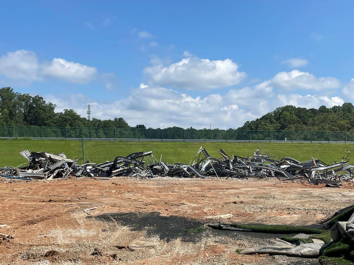 Lakeview Events Center Amphitheater pile of debris