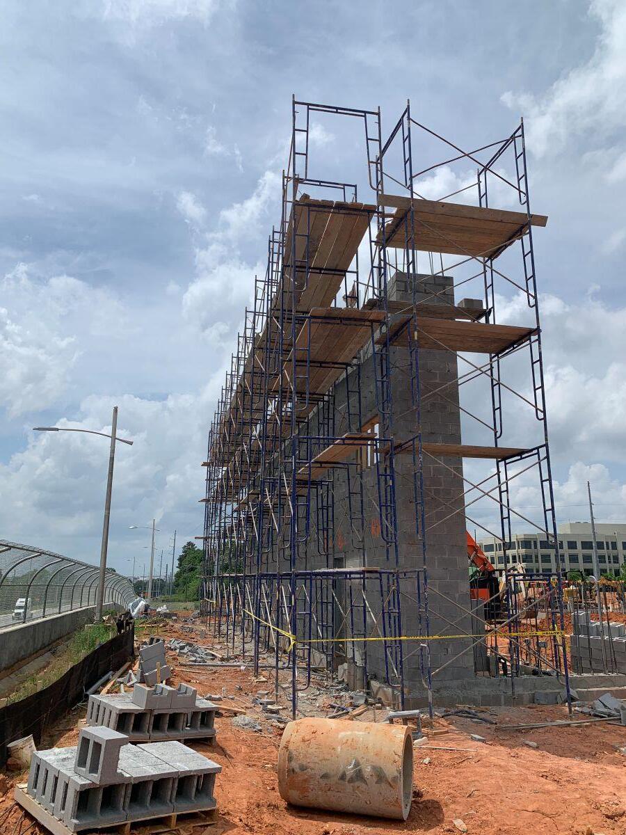 Fire station 9 Construction scaffold surrounding building wall