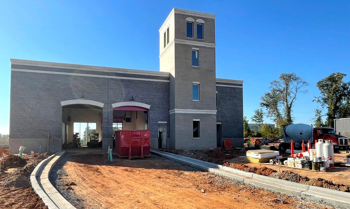 Fire station 9 front of building without cement poured driveway