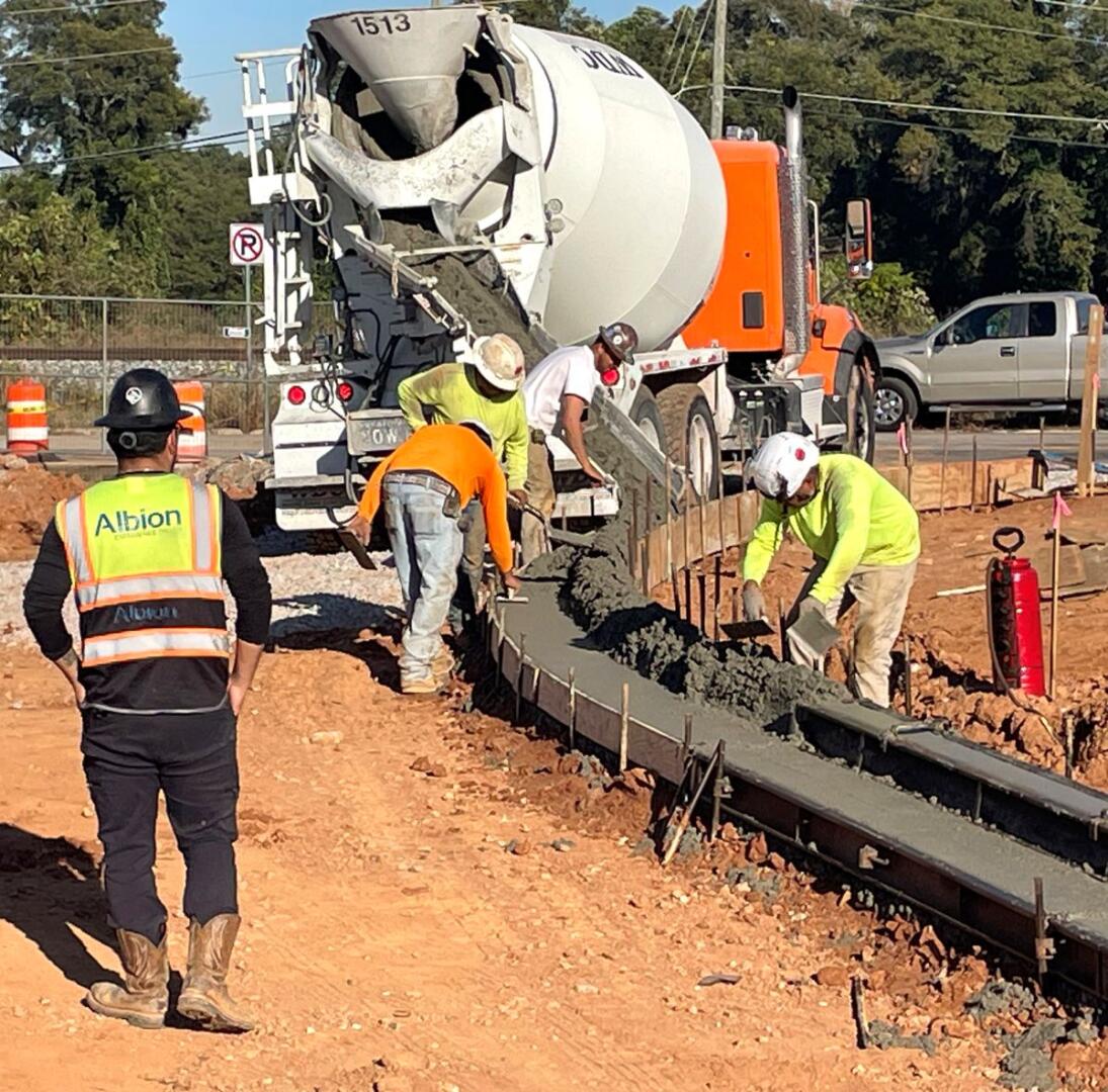 Fire station 9 cement truck pouring driveway
