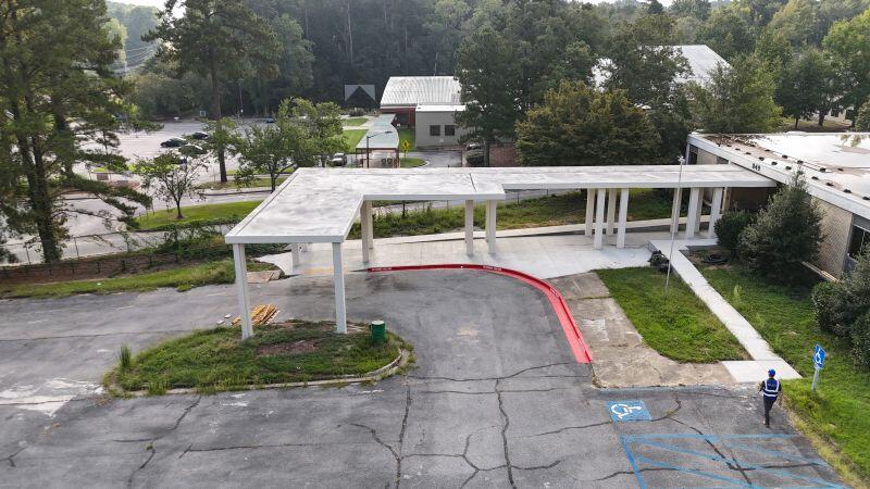 Aerial view of sidewalk covering at Shelnutt Senior Center
