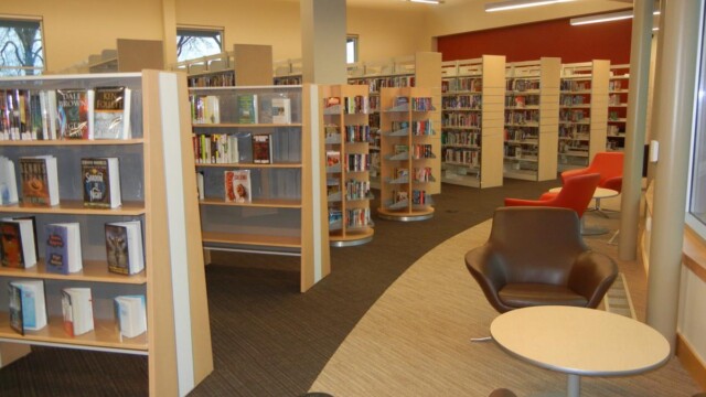 line of shelves of books