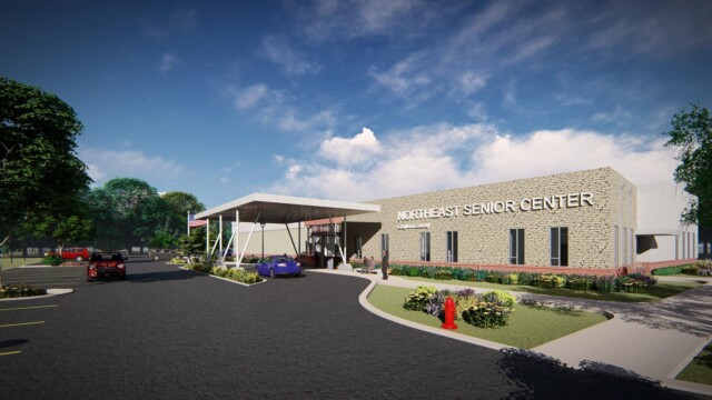artist rendering of building from right side parking lot
