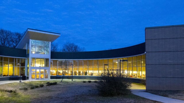 panoramic view of library at night