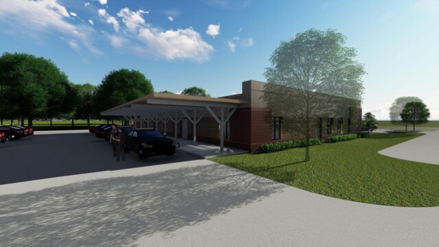 artist rendering of police in back of building