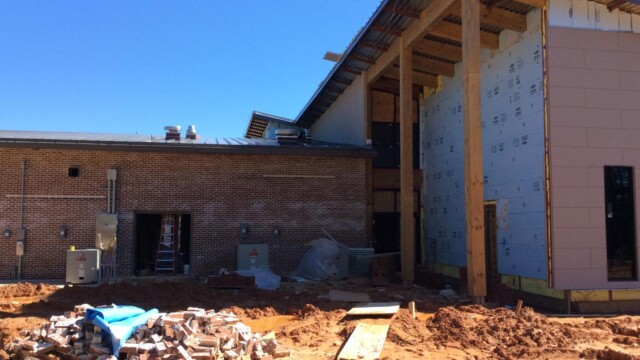 An exterior wall under construction
