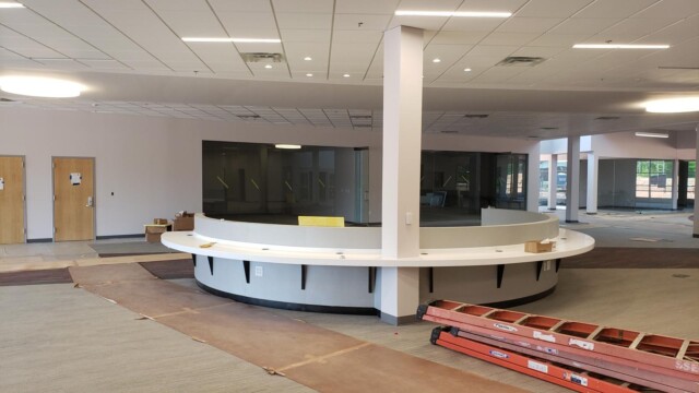 NW Library computer desks counter furniture unit after being installed