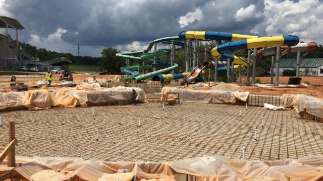 rebar and framing structure in place for water park main pool
