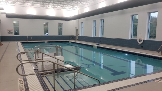 side corner view of indoor pool