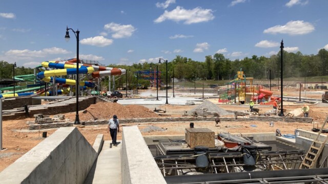 Man surveying area around water park