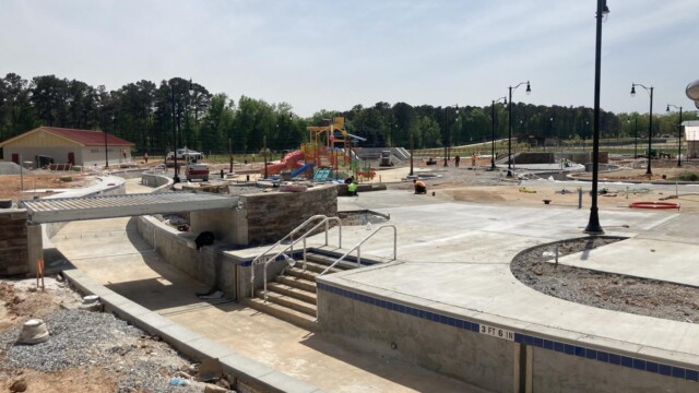 Roughed in concrete for water park and associated stairway from waist-height pool