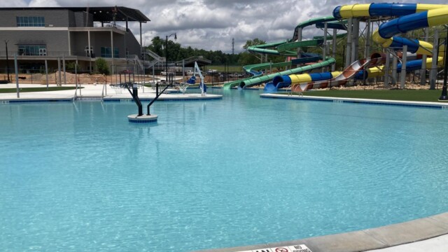 International Water Park pool with 3-sided basketball hoops