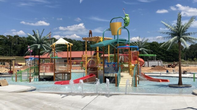 International Water Park fountains operational at play structure for kids