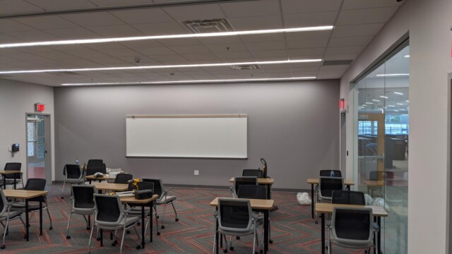 Classroom at NW Library with desks