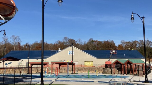 Nassau building under construction as seen from the water park
