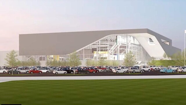 artist rendering of arena and parking lot