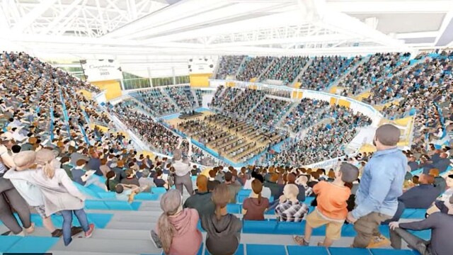 Artist rendering of audience in arena