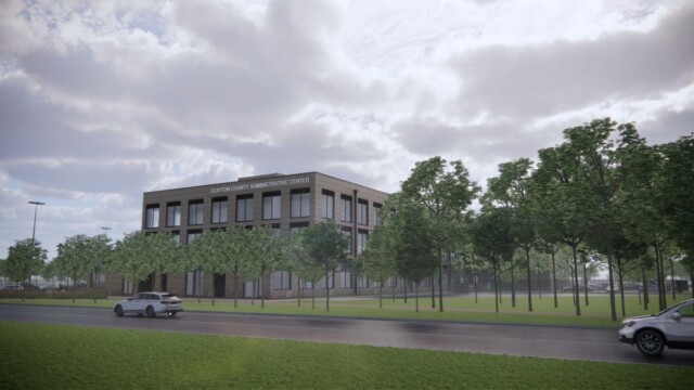 View of Building rendering with trees