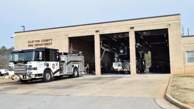 Fire truck outside fire station