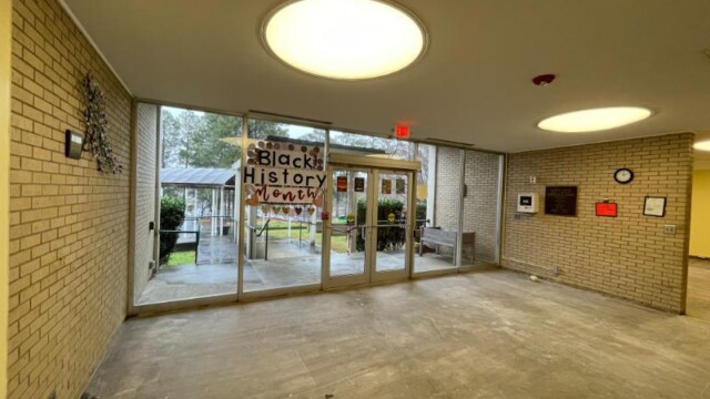 Entrance to Shelnutt Senior Center as seen from the lobby