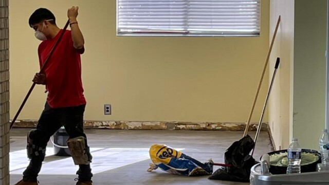 Worker levels the floor