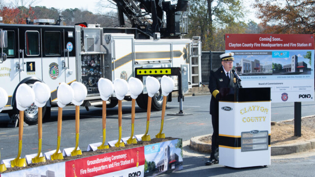 Chief Tim Sweat speaking at groundbreaking ceremony