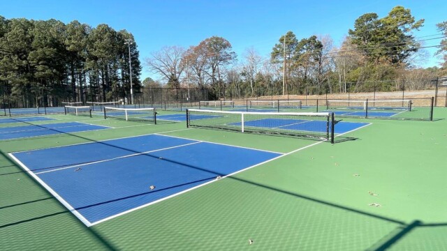 Tennis courts viewed from a corner