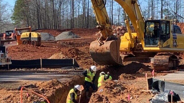 Fire Station 9 - Men And Excavator Working On Drainage System - Clayton County Fire Station 9 - Men And Excavator Working On Drainage System