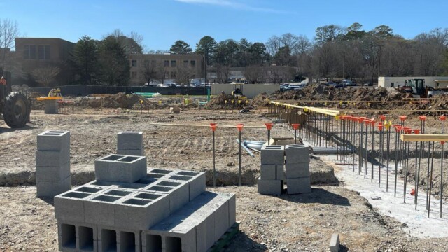 view of construction site with cinder blocks up front