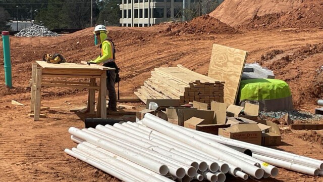 Fire Station 9 - Man Working With Wood And PVC Pipes - Clayton County Fire Station 9 - Man Working With Wood And PVC Pipes
