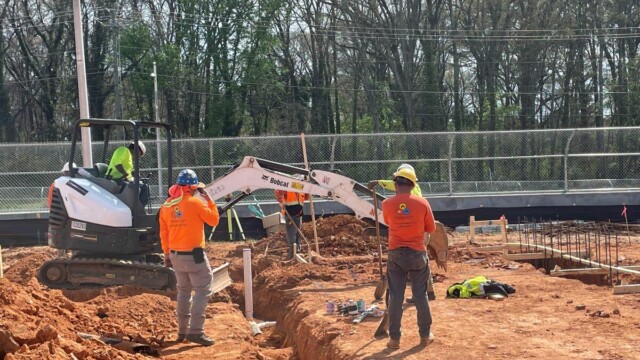 Fire Station 9 - Men Working On Plumbing System Along With Excavator - Clayton County Fire Station 9 - Men Working On Plumbing System Along With Excavator