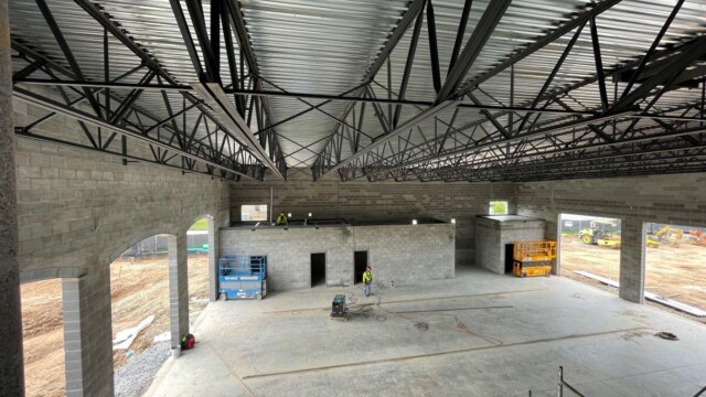 Fire Station 1 construction wide view inside building