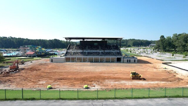 Lakeview Amphitheatre across a dirt field