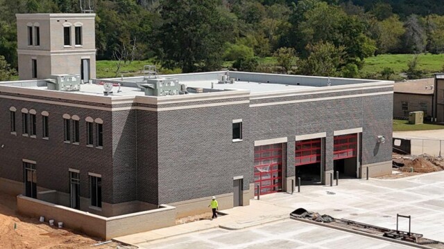 Fire Station 1 corner sky view of building