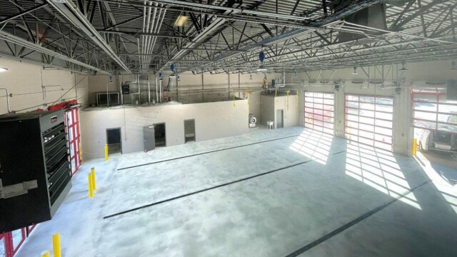 Firestation 1 inside view with garage doors