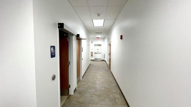 Small business incubator November hallway with bathrooms