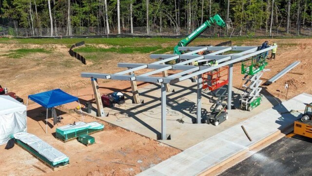 District 3 Pocket Park building being erected