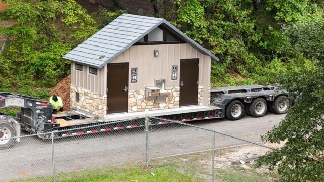 District Pocket Park 4 restroom on back of trailer District Pocket Park 4 restroom on back of trailer
