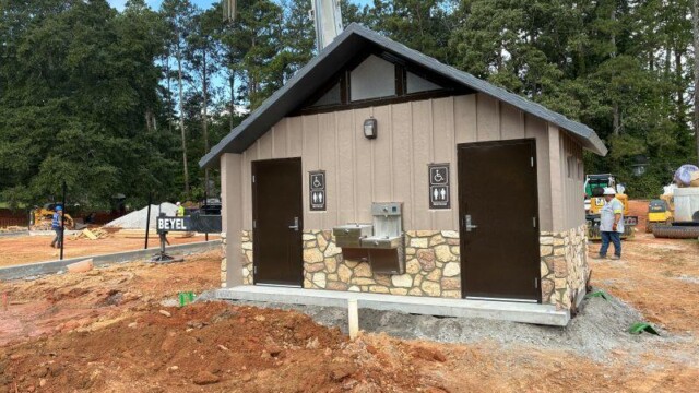 District Pocket Park 4 restroom with worker District Pocket Park 4 restroom with worker